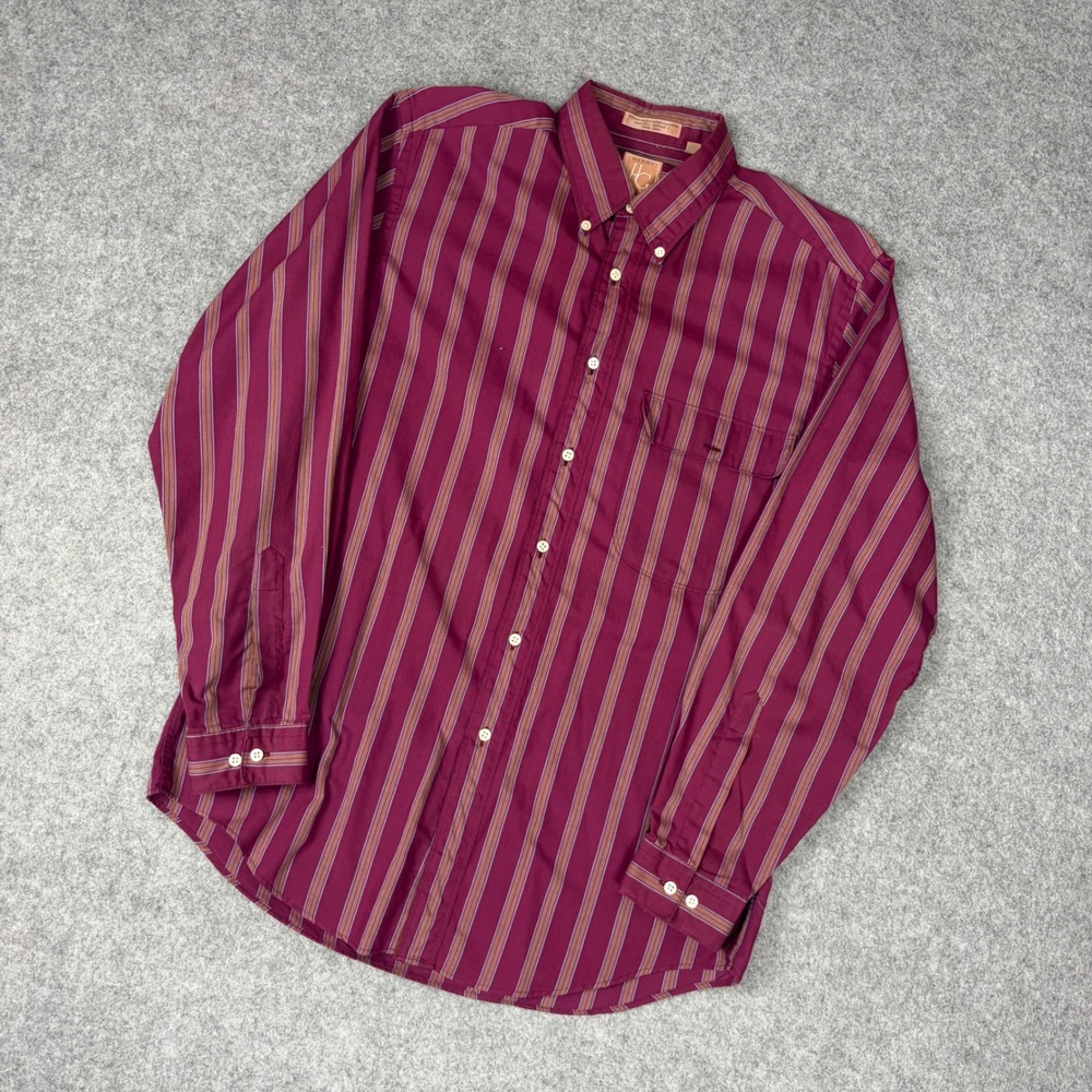 Henry Grethel Mens Medium Burgundy Striped Long Sleeve Button Down Shirt Maroon